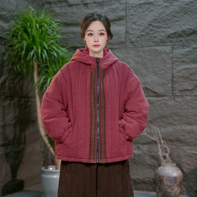 冬季新款连帽保暖女棉服上衣休闲炒色百搭棉衣宽松加厚棉袄外套