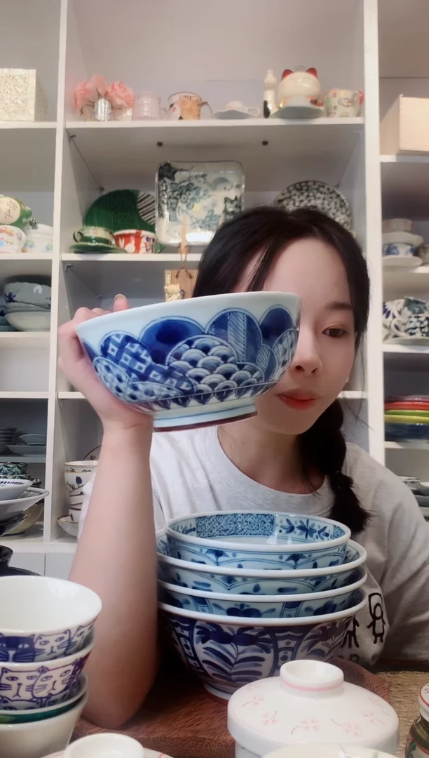 陶瓷安****窝蓝凛堂祥瑞面碗16.5cm