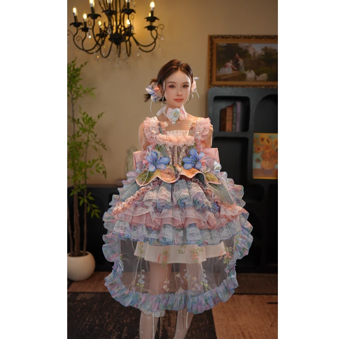 AODUOSEN/奥多森夏季新款高端定制蝴蝶蓝女童洛丽塔汉服连衣裙
