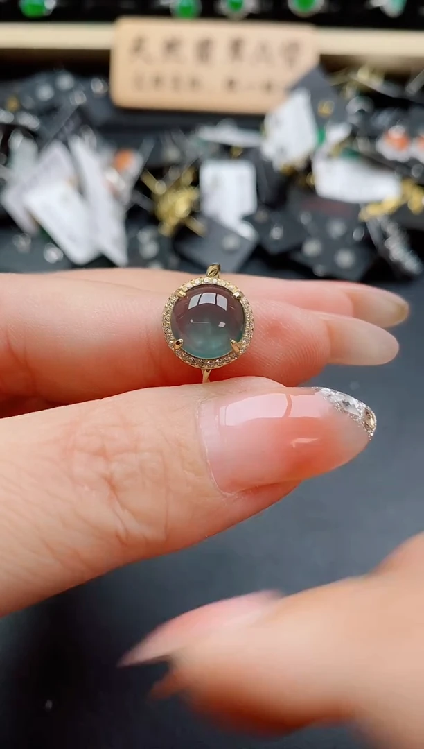 银S925镶嵌戒指翡翠1