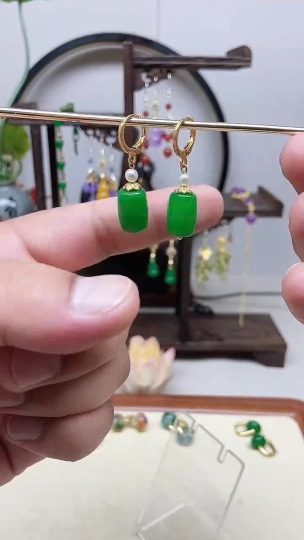 翡翠14K金镶嵌耳饰86号