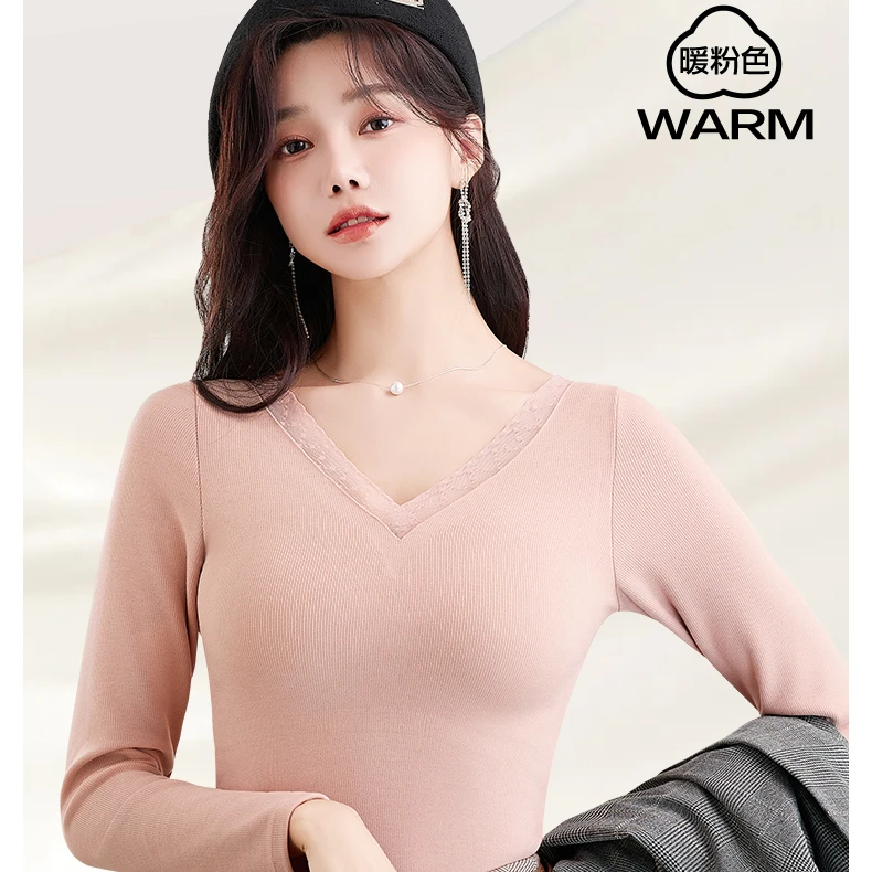 【天邑严选】黛凡妮蕾丝V领美肤蓄热保暖打底衣ZBN9325