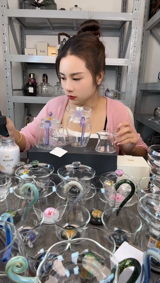 水晶玻璃无盖款慧****）禾器 怡然 锦瑞壶 蝶恋茶漏 浅紫色