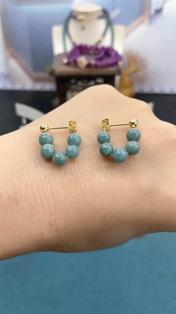未镶嵌翡翠耳饰6mm蓝水耳夹
