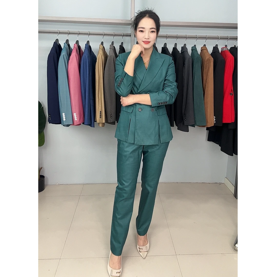女士西装套装双排扣前双开叉时尚设计款西装西服8879