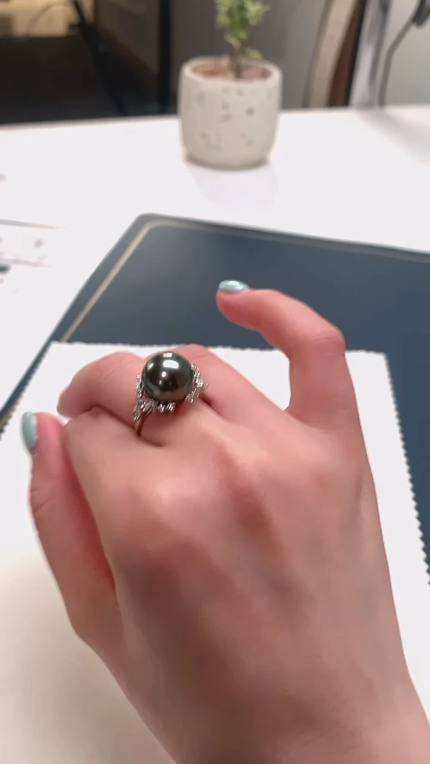 银S925镶嵌海水珍珠戒指海水大溪地戒指