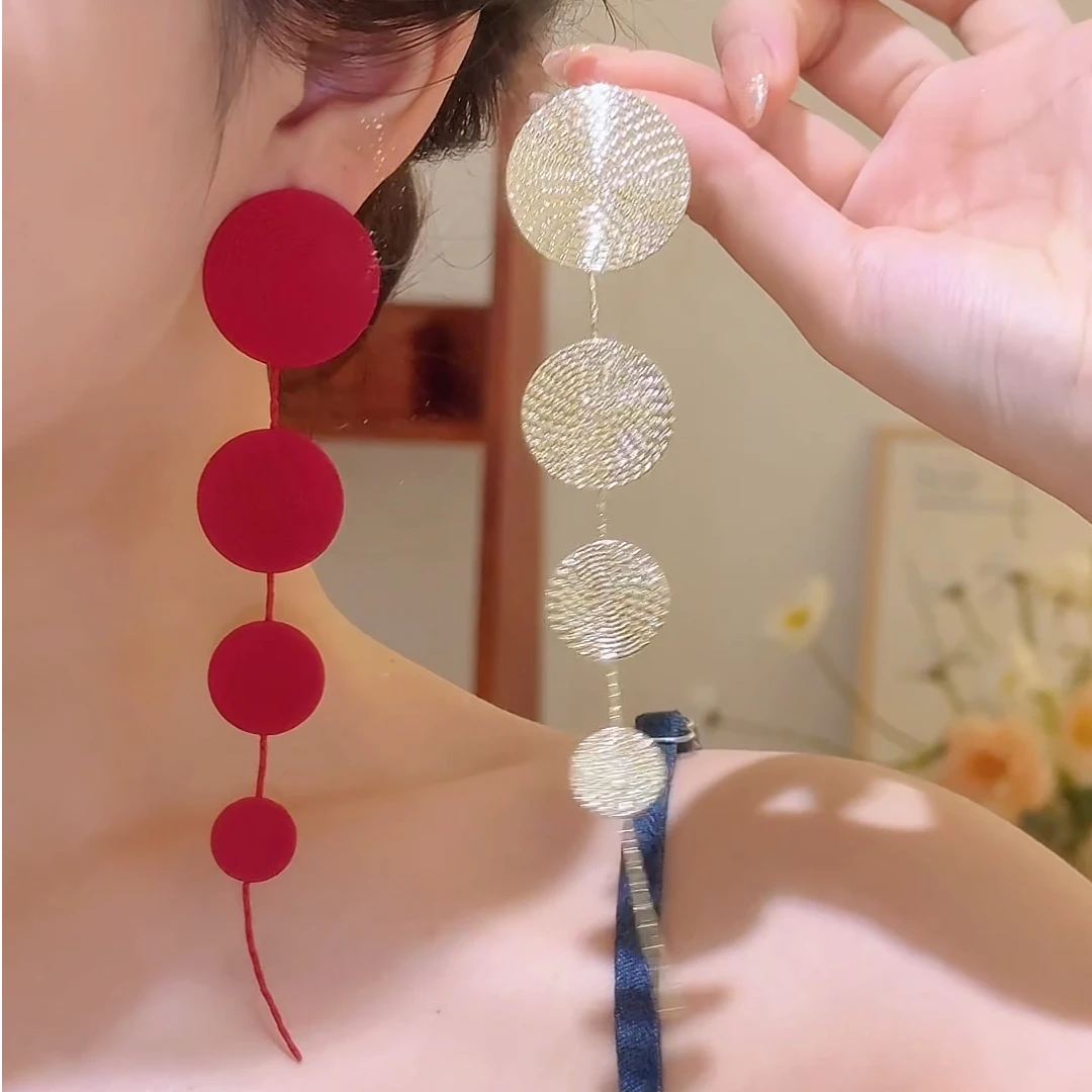 合金耳饰 波西米亚风复古红色耳环磨砂百搭轻奢甜美夸张时尚耳环