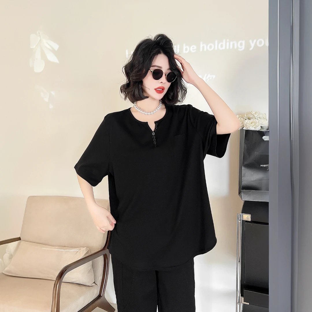 鲸鱼大码#夏季新款宽松型短袖小众POLO衫上衣创意纯色休闲百搭T恤