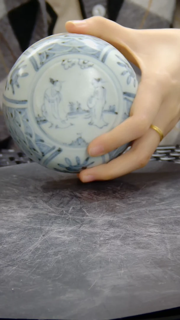 瓶青花人物纹盖盒#775#