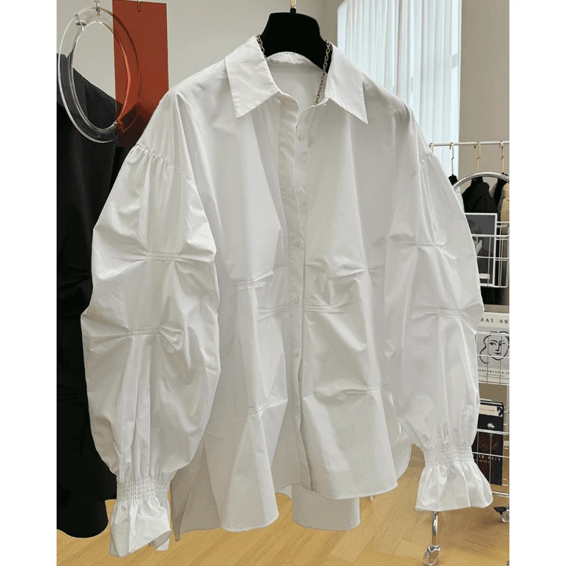 P0665早春设计感小众欧货高级感独特别致宽松长袖衬衫女法式上衣