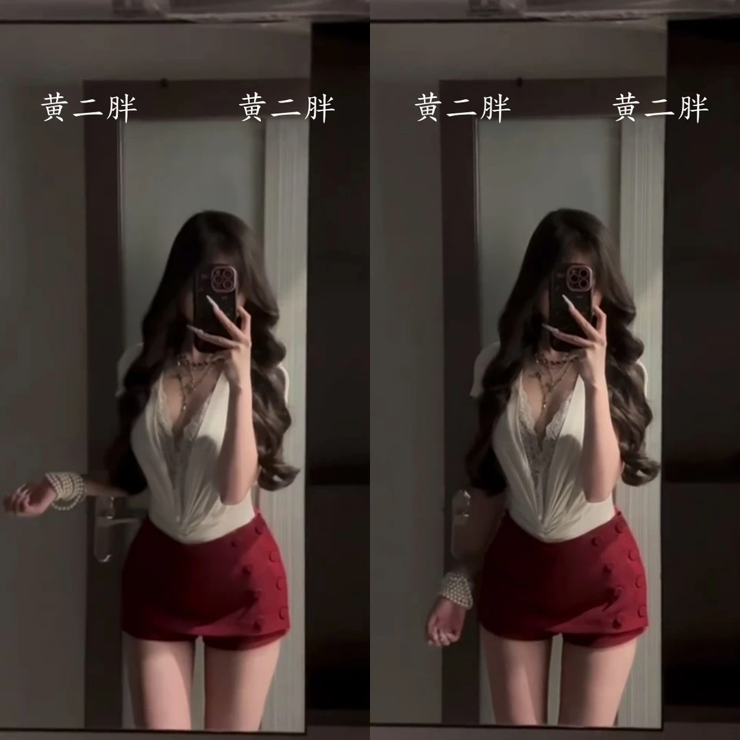 蕾丝拼接V领正肩T恤女+修身辣妹热裤两件套2025夏季新款时尚套装