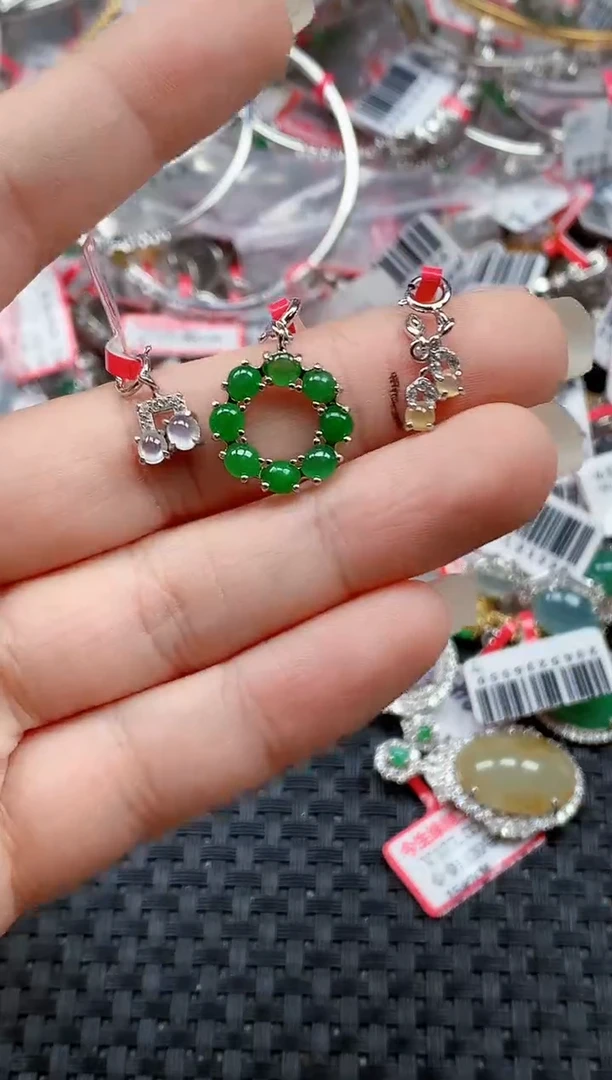 银S925镶嵌戒指翡翠天然A货缅甸翡翠