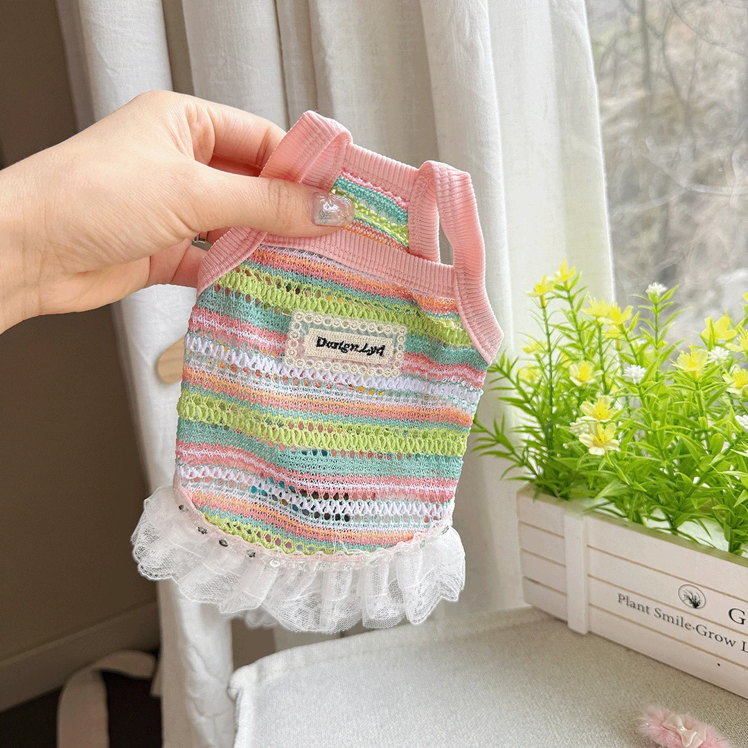 宠物狗狗猫咪春夏新款透气镂空编织吊带裙子多色薄款衣服比熊泰迪