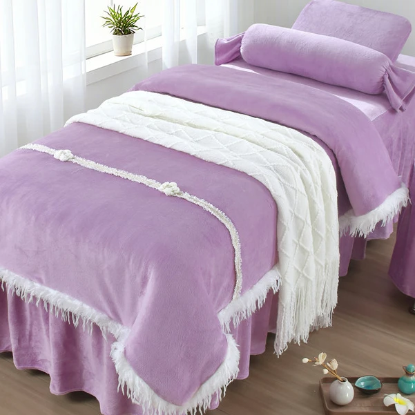 秋冬新款加厚牛奶绒 美容床罩四件套养生馆洗头床推拿床罩可定制