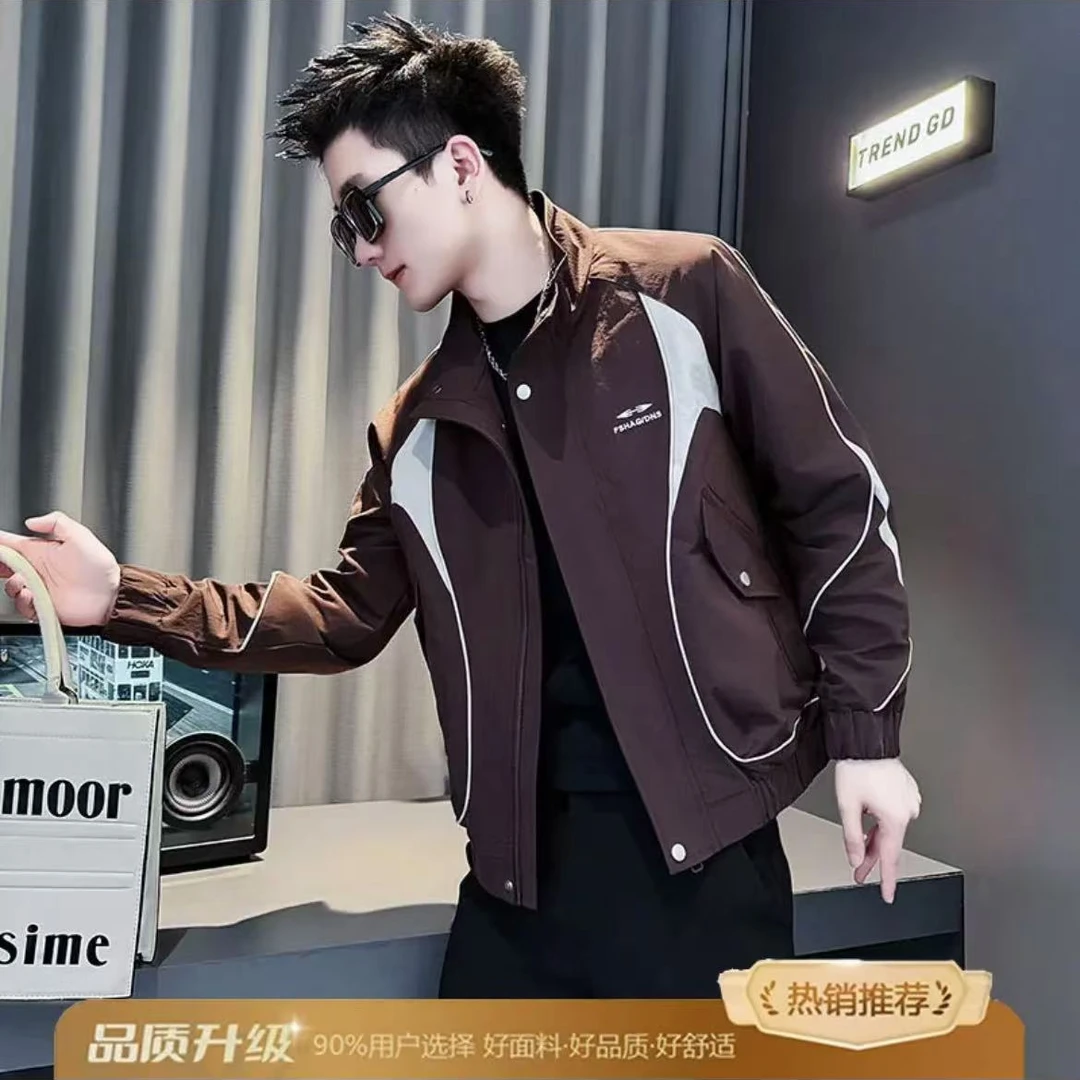 春秋春季时尚透气撞色不起球夹克短款免烫立领秋季7773