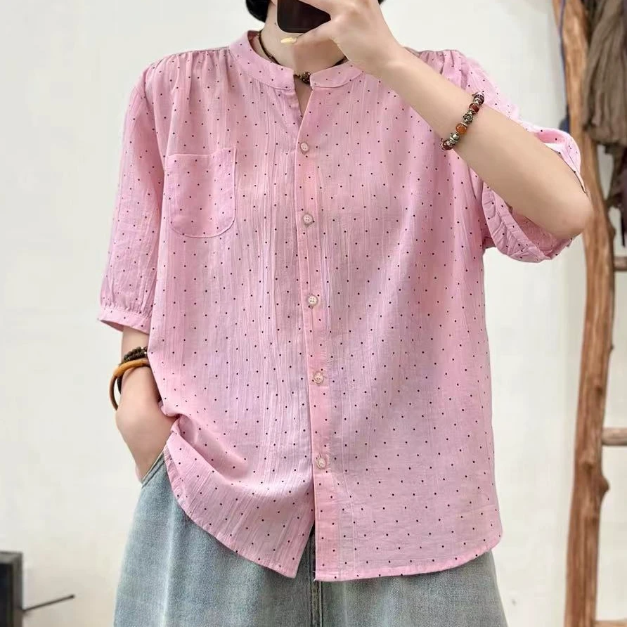 10684新款休闲减龄百搭宽松文艺波点衬衫QZ