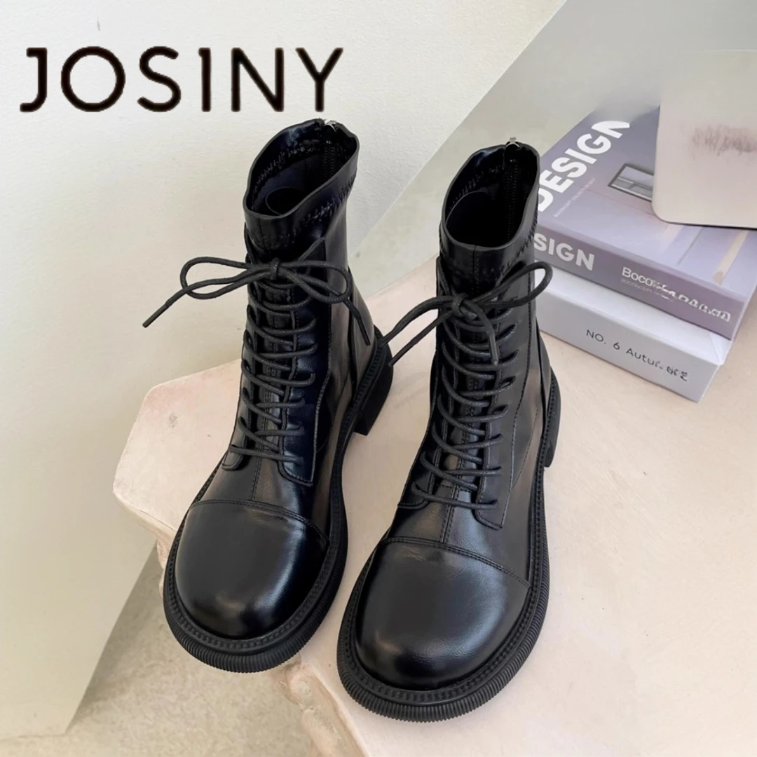 卓诗尼【断码清仓】马丁靴女2025冬季新款英伦风厚底短靴机车骑士靴