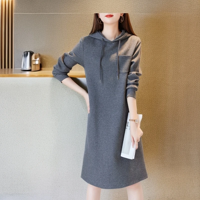 【商场同款】正品女装秋冬新款中长款休闲连衣裙连帽女小个子卫衣裙
