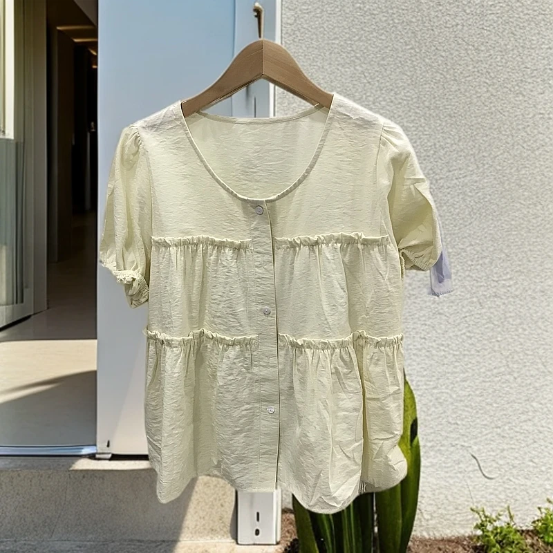 法式甜美泡泡袖衬衫女夏高级感减龄洋气小衫