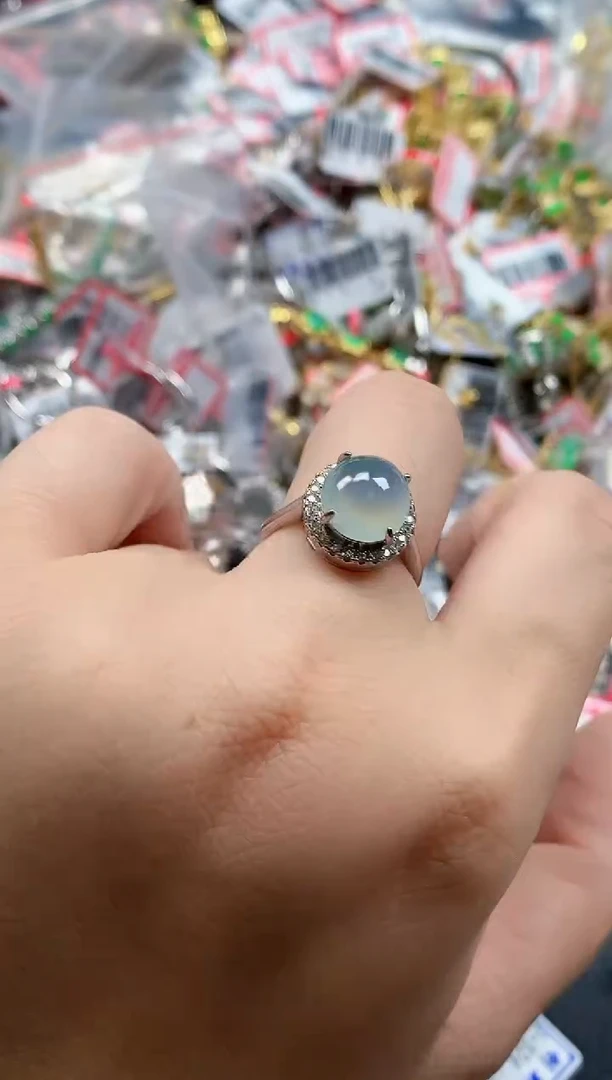 银S925镶嵌戒指翡翠天然A货缅甸翡翠