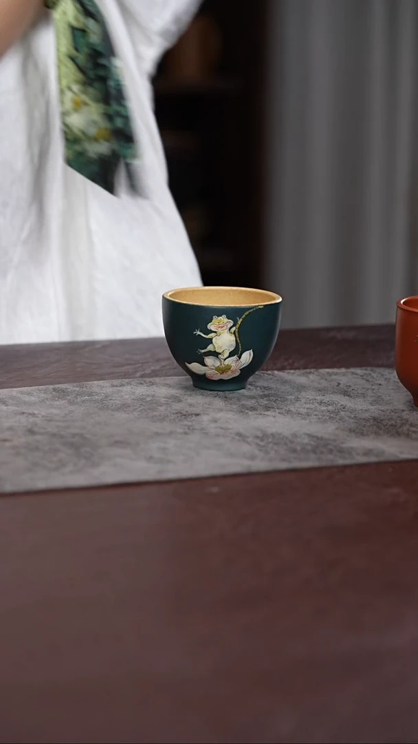 茶杯紫砂双色粉浆 小跳蛙 主人杯