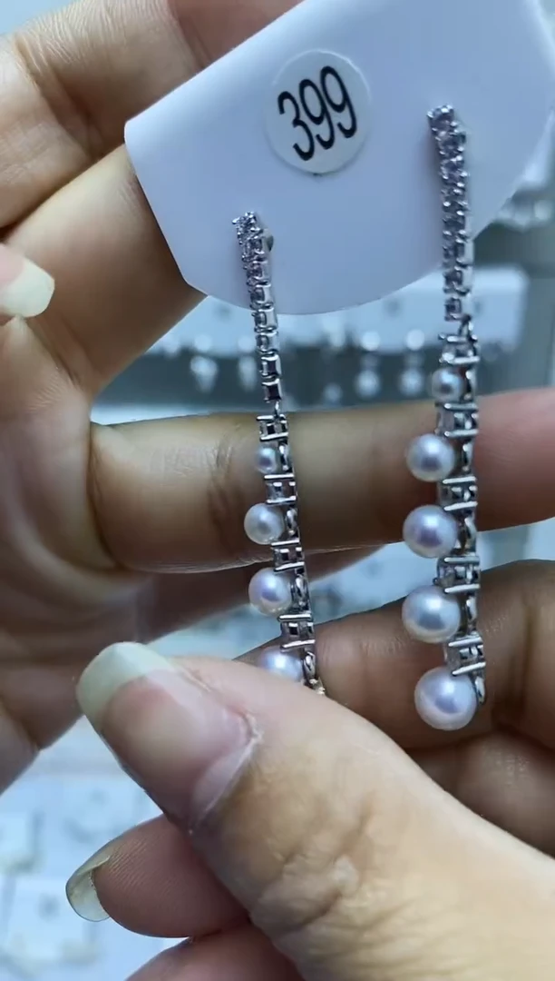 银S925镶嵌耳饰淡水珍珠399