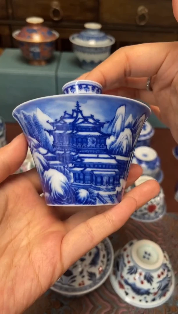 杯仪贤堂 雪景蓬莱盖碗