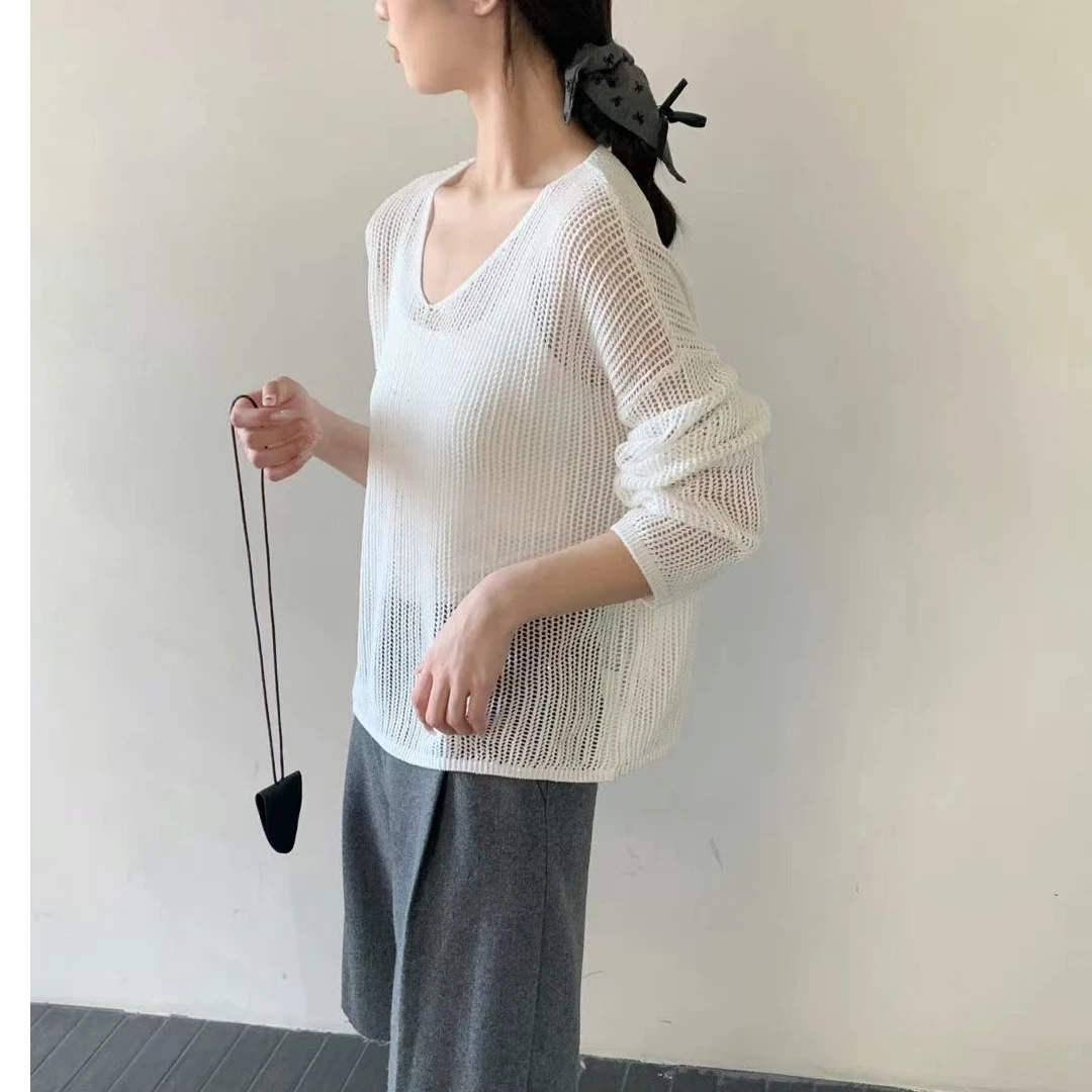 【SOSO/梧颜】春上新天丝亚麻针织衫女透气休闲百搭长袖T恤上衣034