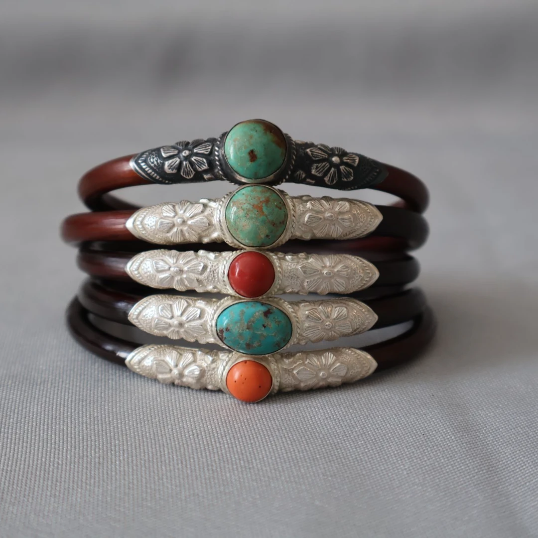 非金属木质手镯 西藏鸡血藤格桑花手镯男女同款