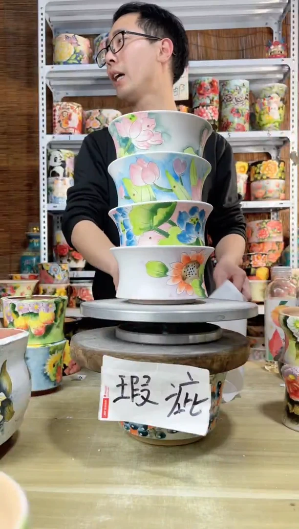 【闪购商品】摆件600陶花岛多肉陶瓷花盆罐——微瑕