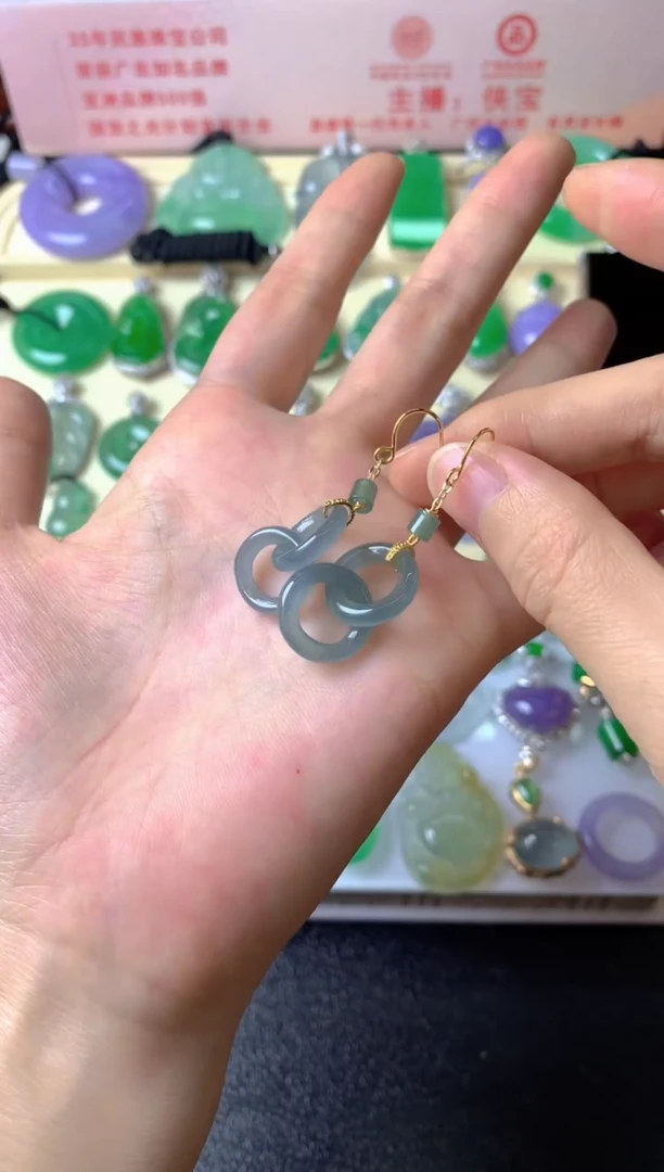 银S925镶嵌翡翠耳饰平**霞耳饰