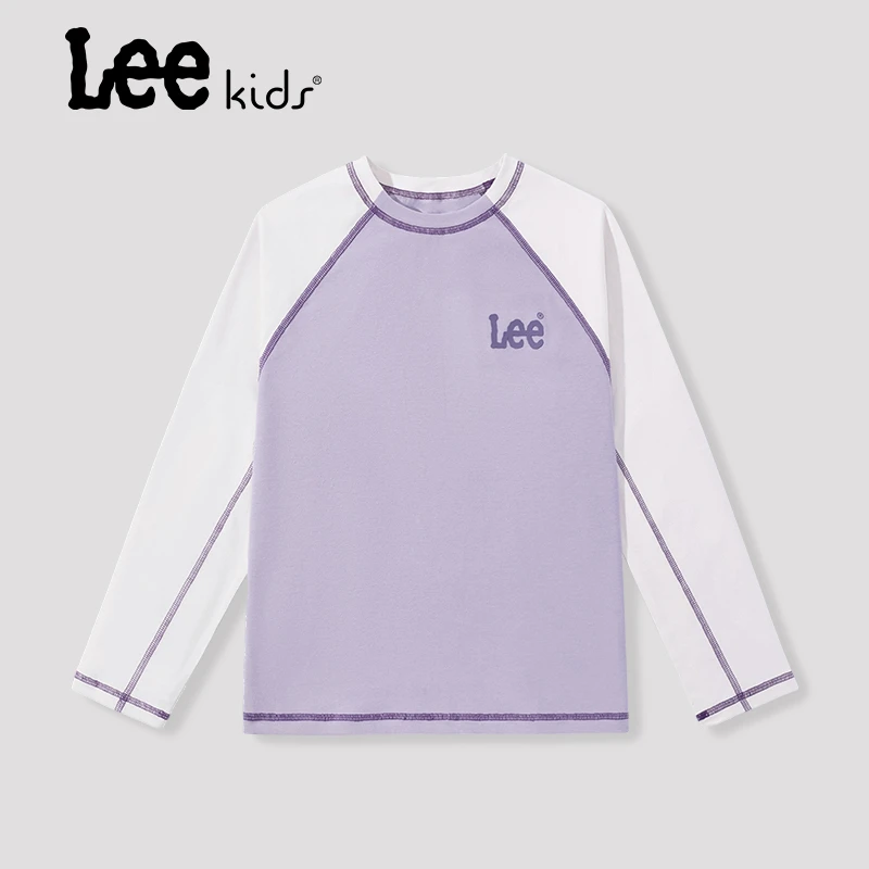 Leekids童装女童长袖t恤中大童秋季时髦撞色上衣女孩舒适休闲秋装