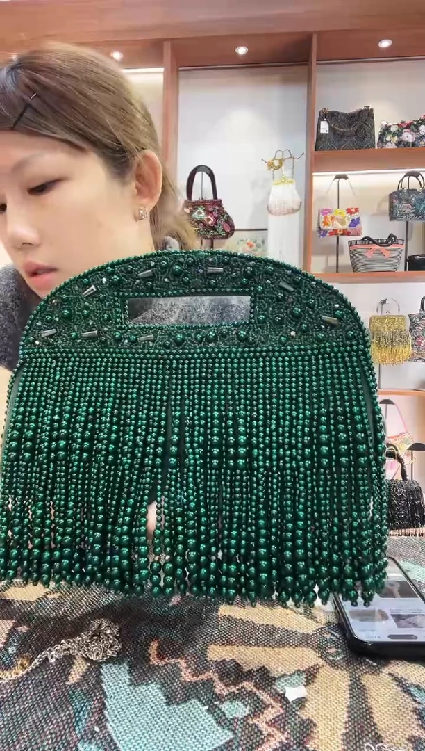 织物陈*手工珠珠包包腋下斜跨包手拿包手提晚宴包