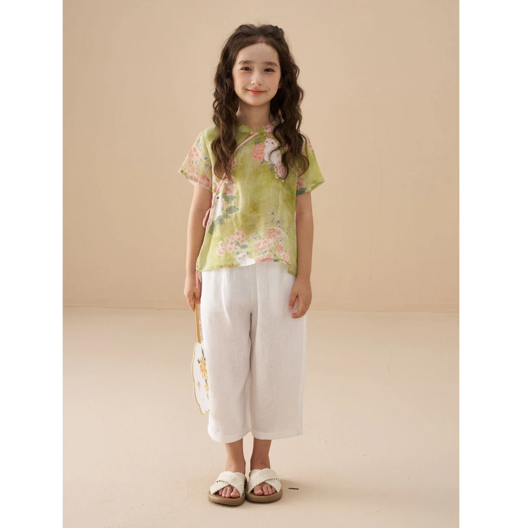 【灵猫】泡芙定制.新款100苎麻 42支国风短袖九分裤套装  DY1250530