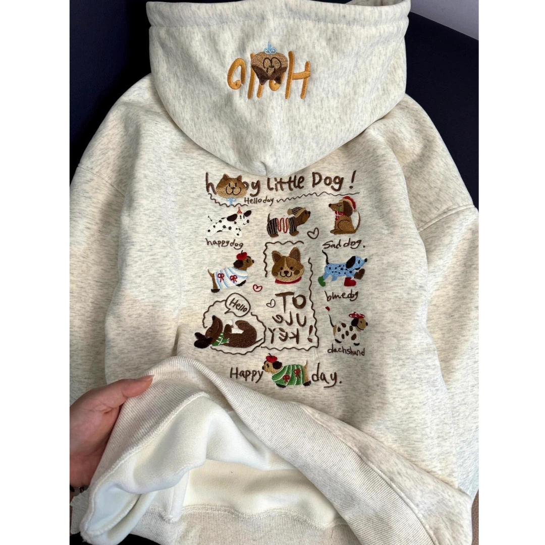 【UBKA】美式小狗刺绣连帽卫衣女秋冬季新款休闲小众设计感长袖上衣