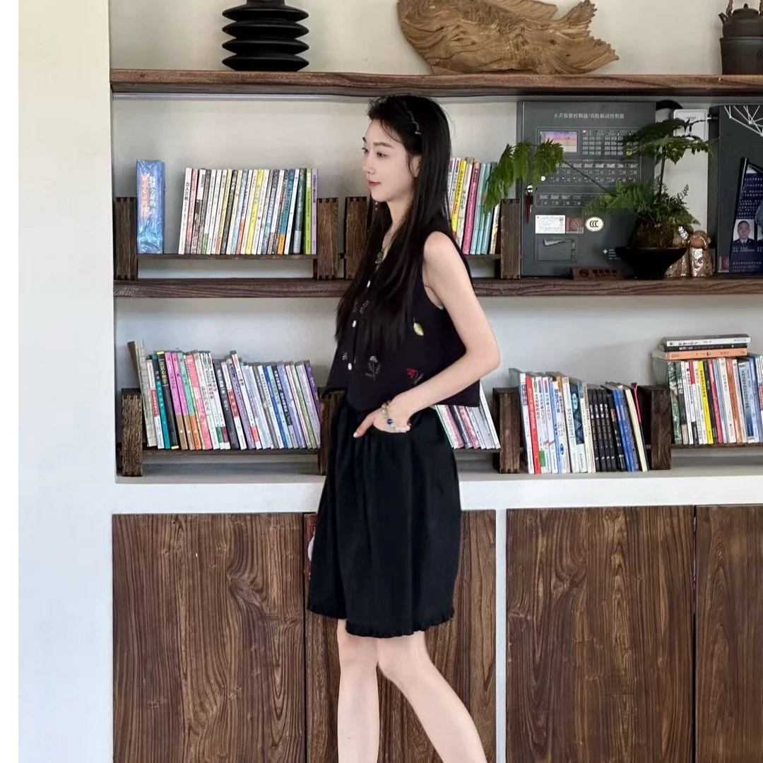 OUDOCKEE 鸥鸥 【100棉】小黑裙 气质高腰黑色百搭短裙 B2503G490T