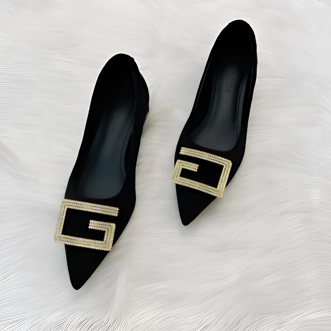 新款高端女士粗跟尖头气质时尚黑色脚感舒适年流行鞋子单鞋女百搭