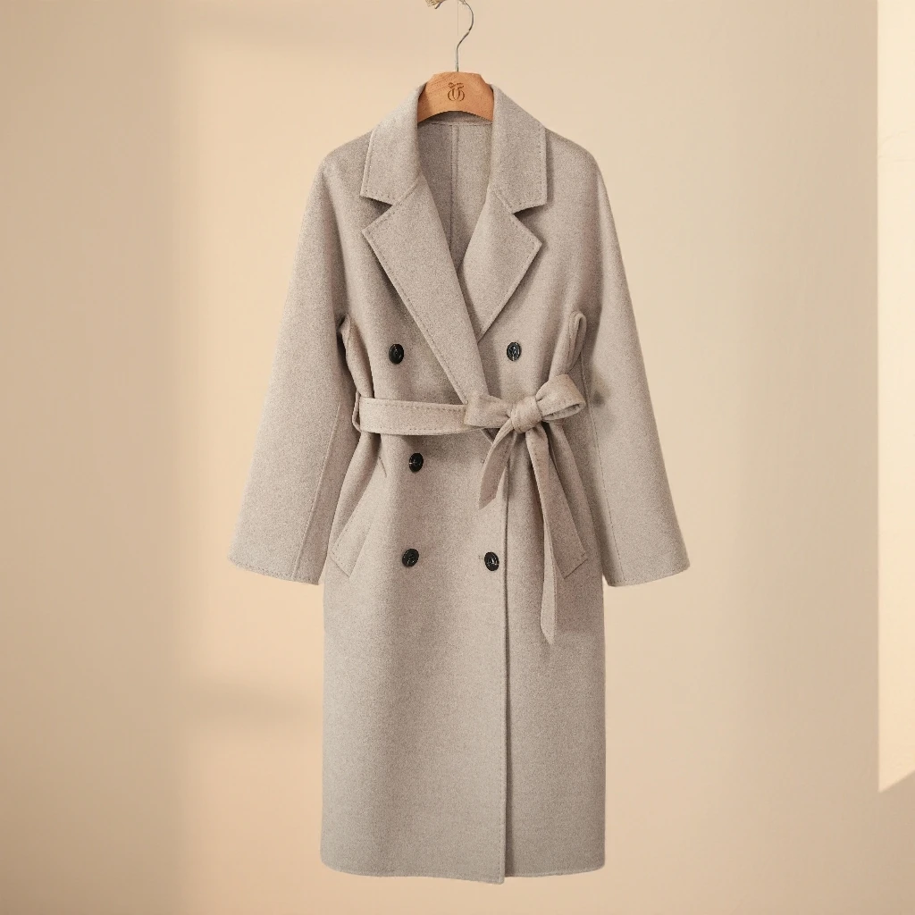 西子/【经典801】山羊绒桑蚕丝澳毛H型系带双面呢大衣/DYFD001