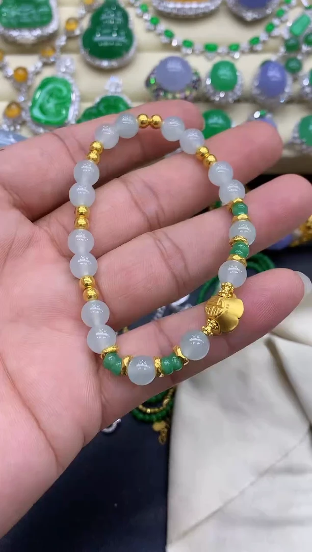 足金镶嵌手链翡翠326-中国好珍宝