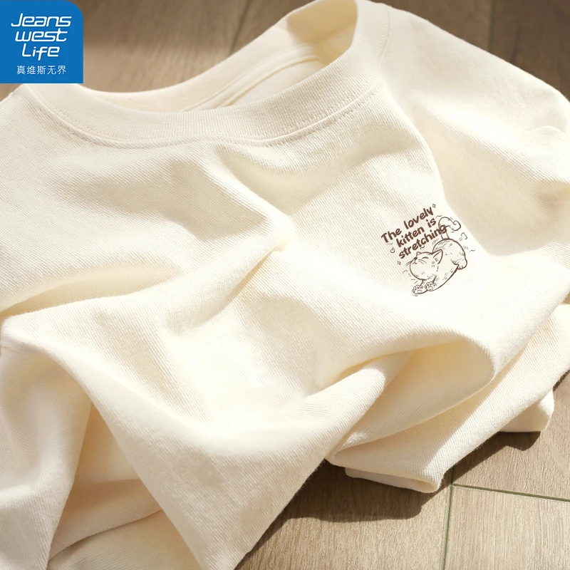 真维斯无界女200g纯棉长袖T恤宽松ins风简约新款爆款休闲百搭上衣