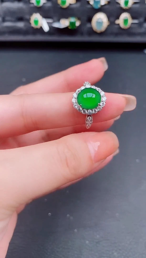 翡翠戒指银S925镶嵌天然a货翡翠169