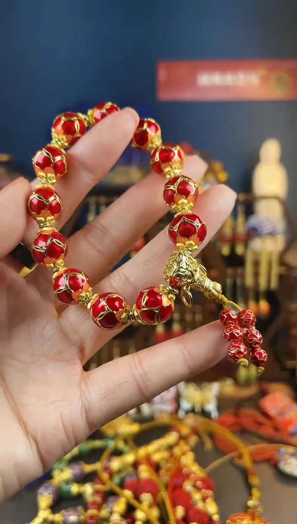 【闪购商品】玫红色莲花珐琅手串