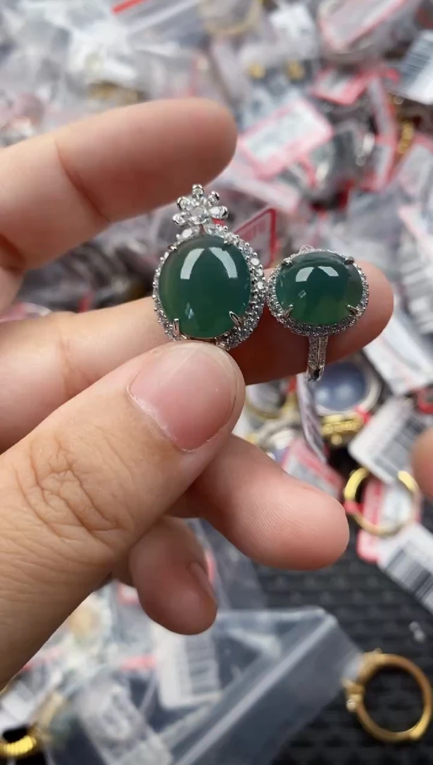 银S925镶嵌戒指翡翠111      8