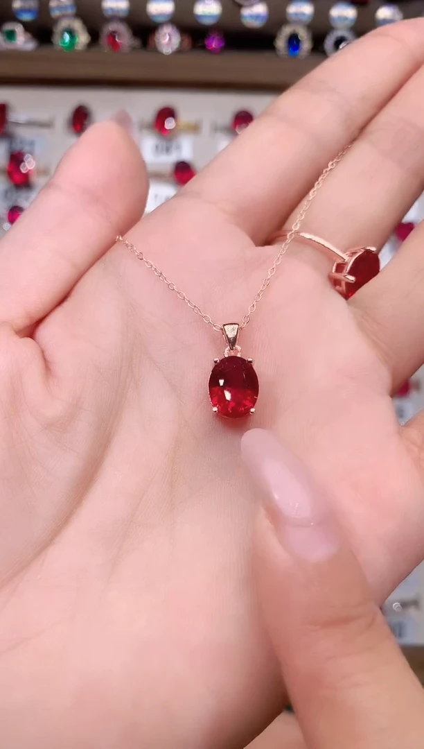 银S925镶嵌颈饰红宝石810酒红玫瑰金