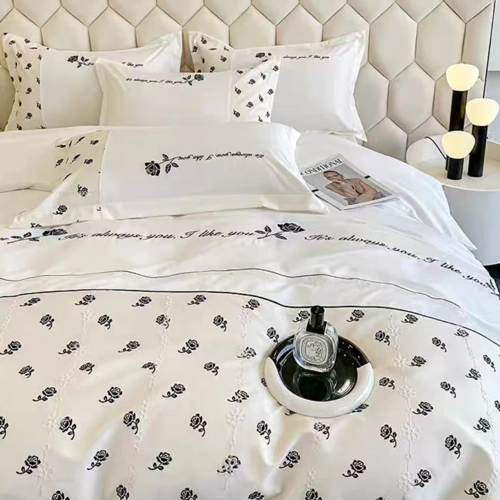 【新品尝鲜】高端轻奢顺滑高端亲肤刺绣天丝四件套-玫瑰之约/奶白
