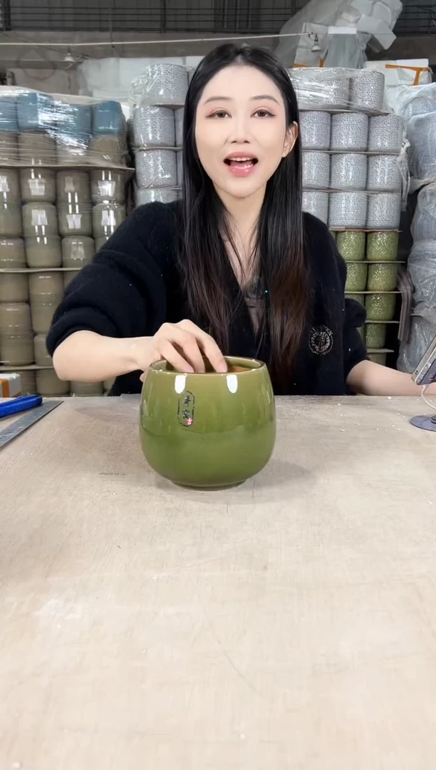 【闪购商品】陶瓷龙蛋裂纹深绿13x13