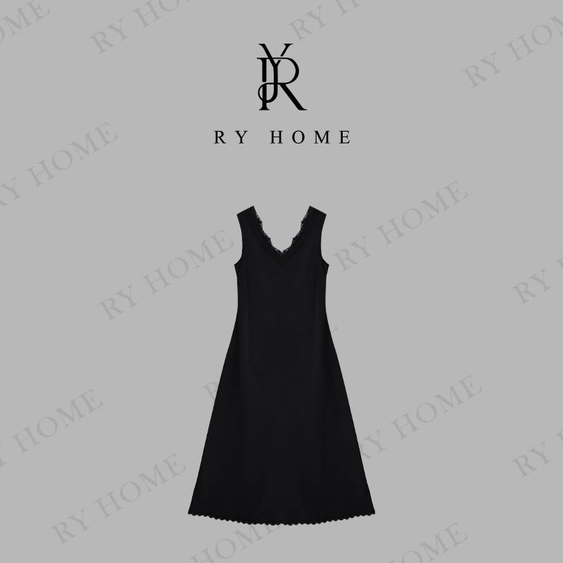 【容雨RYHOME】蕾丝边宽带V领吊带长裙251L1325