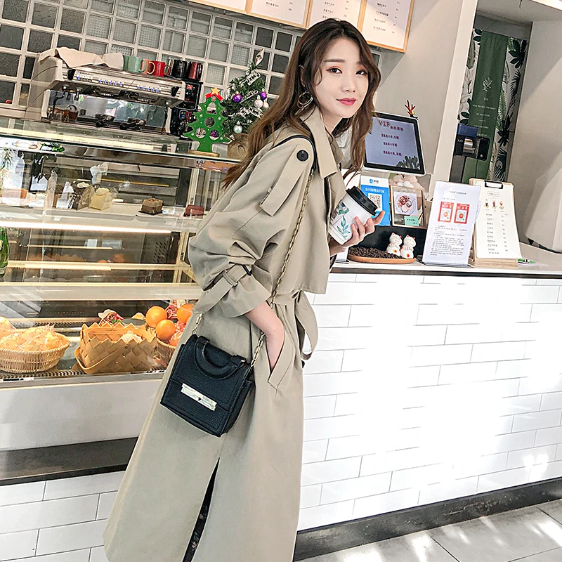 韩版米色风衣2025中长款英伦风春秋休闲外套女大衣过膝大码高级感