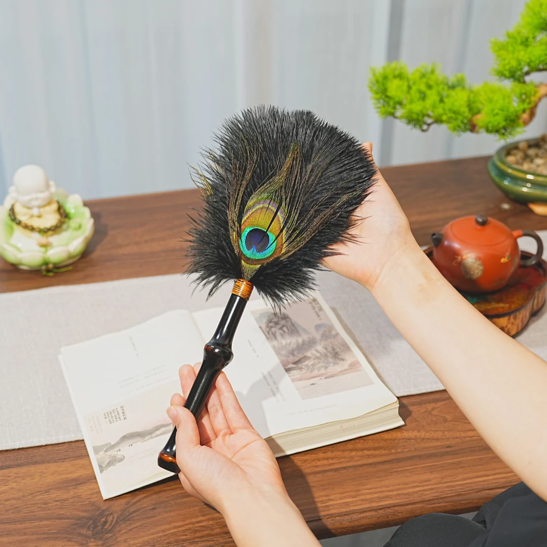 筇竹孔雀羽毛拂尘新中式茶具清理个性除尘扫灰用品