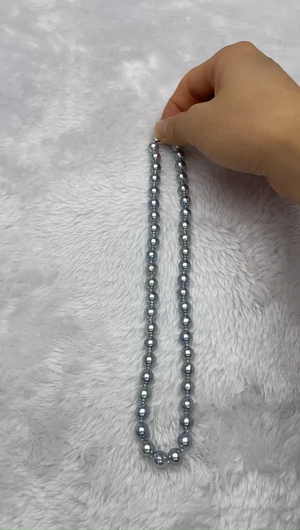 项链银S925镶嵌海水珍珠AK真多麻8-8.5mm